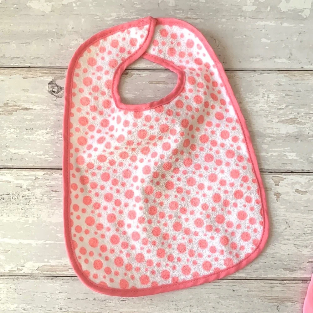 BabyGap Baby Girl Bibs Set of 2 Pink Gray Reversible Bib Terry Cloth Polka Dot